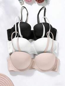 3pcs/Set Women's Solid Color Underwire Bras With Removable Straps (Recommend Sizing Up) - Multicolor - View 3