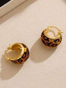 1 Pair Elegant Leopard Print Hoop Earrings, Luxurious French Style, Suitable For Daily, Casual, Party, Vacation Wear - Yellow Gold - View 5