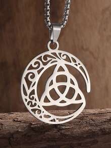 1件新款不锈钢爱尔兰凯尔特结新月项链，男女通用，三位一体幸运护身符首饰礼品 - 時尚 - 查看 3