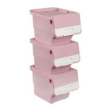 3 PCS Storage Bins On Wheels With Stay-Open Lid For Kitchen Bedroom Laundry Closet White + Gray/White + Natural/White + Pink - Pink - View 9