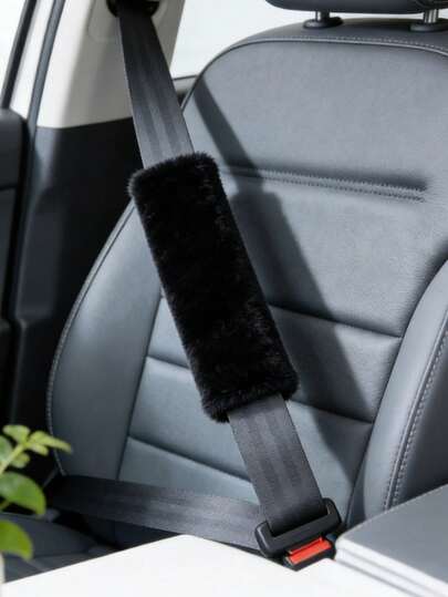 1pc Black Plush Seat Belt Shoulder Pad, Soft Car Safety Belt Protector Cover, Auto Interior Accessories