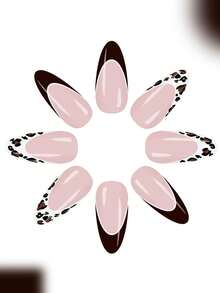 24pcs Almond Shaped Press-On Nails - Sweet Black French Leopard Print French Design Medium Length Artificial Nails, Suitable For Women's Daily Occasions And Special Events, A Perfect Gift For Her, Manicure Technique Gift, Exquisite Nail Art Supplies. - Multicolor - View 2