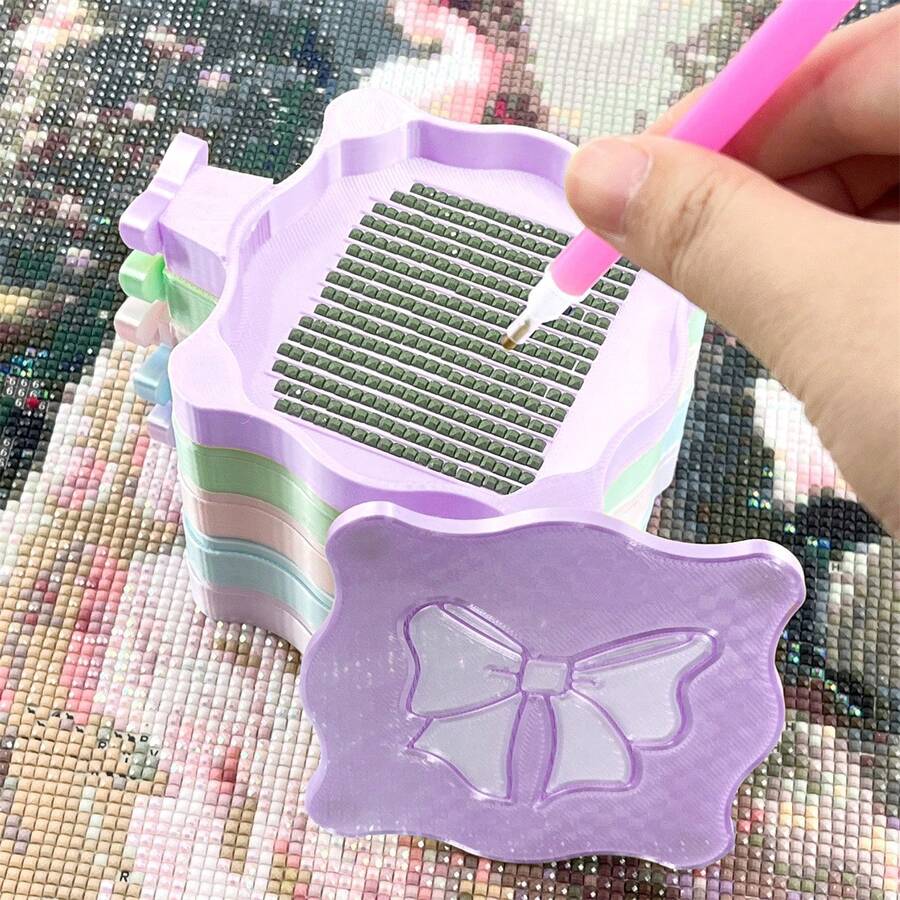 1Pc Cute Bow-Shape Magnetic Diamond Painting Tray With Separate Lid – Easy Sorting & Storage - Multicolor - View 1