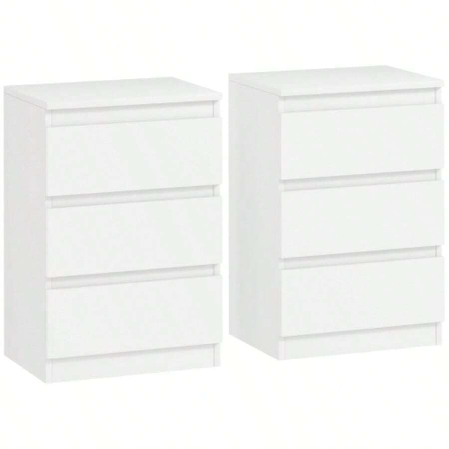 Bedside Table, Set Of 2 Side Tables With 3 Drawers, Nightstand For Bedroom Or Living Room, 40 X 30 X 59.5 Cm, White - White - View 1