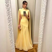 2026 European And American New Style Elegant Dress - Pure Color Net Fabric Patchwork Sleeveless Shawl-Style Dress - Suitable For Cocktail Parties, Formal Events And Fashionally Slimming Evening Gowns - Màu vàng - Xem 3