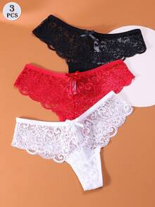 3Pcs/Set Sexy Lace Thongs Underwear Low-Rise Panties For Woman - Multicolor - View 2
