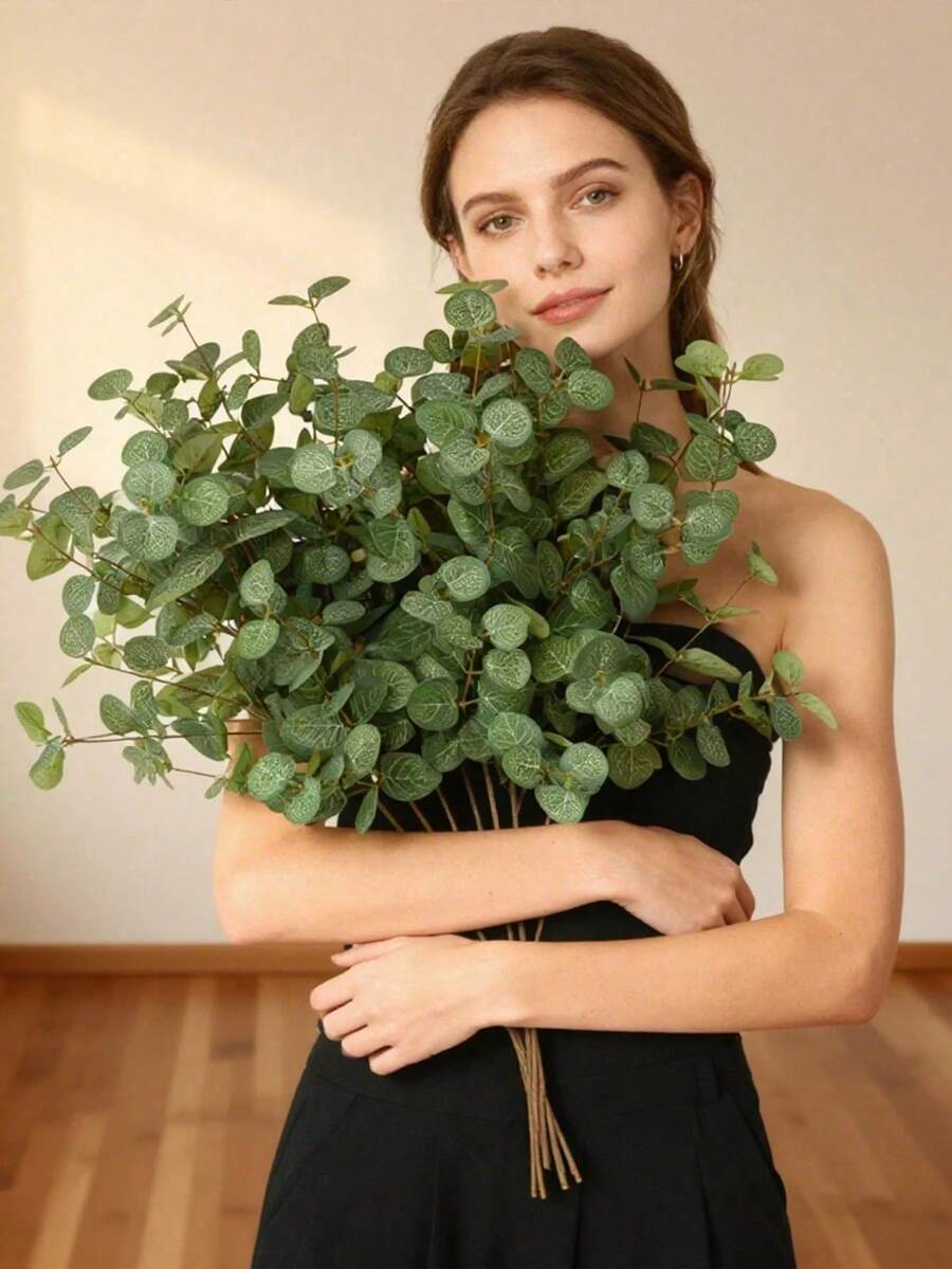10pcs 23-Inch Artificial Green Eucalyptus Branches, Lifelike Fake Plant Leaves, Suitable For Wedding Bouquets, Vase Arrangements, Home/Office Greenery Decor, Valentine's Day, Mother's Day, Spring Decoration, Easter And More - Multicolor - View 1
