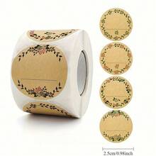 1 Roll Of 500 Pieces Of Kraft Paper Stickers, Circular Flower Wreath Pattern Labels, Suitable For Jar, Food Storage, Christmas And Valentine's Day Gift Bag Sealing, Simulated Leather And Holiday Decoration - A - View 4