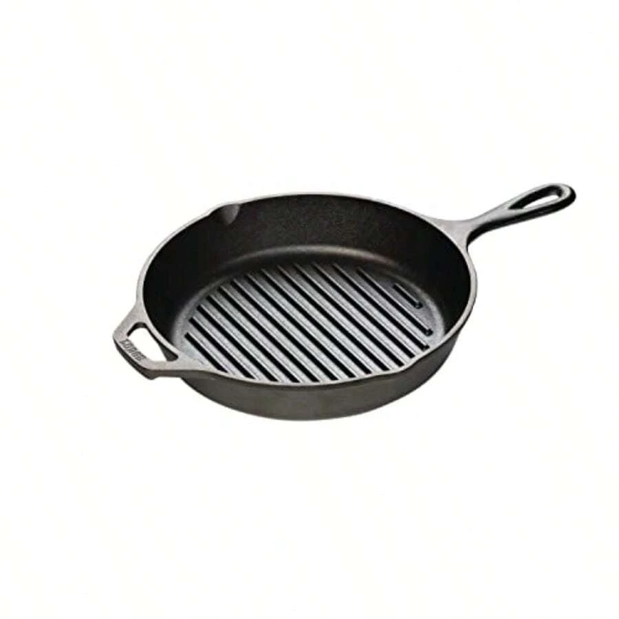 Lodge 26.04 Cm/ 10.25 Inch Pre-Seasoned Cast Iron Round Grill Pan - Black - View 1