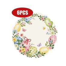 1 pezzo/4 pezzi/6 pezzi/12 pezzi Ghirlanda di uova di Pasqua, Tovaglietta rotonda primaverile di Pasqua, Decorazione da tavola stagionale per cucina e sala da pranzo, 38*38cm, Decorazione pasquale per la casa - Multicolore - Visualizzare 9