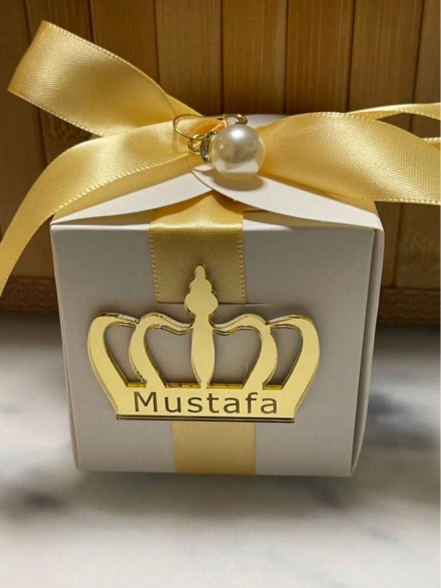 20pcs Gold Crown Labels, Customizable Crown Labels, Christening Labels, Mirror Chocolate Labels, Crown Name Labels 5cm