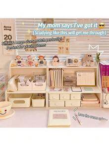 1pc Wooden Desktop Storage Rack,Desktop Vertical Shelf,Room Decorations Desk Storage Rack, Study Desk Storage Rack, Beauty Storage Rack White Color, Cosmetic Organizer, Student Desk Storage Shelf - Small - View 7