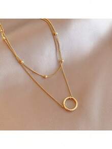 1件套女士时尚双层项链套装，几何圆形优雅颈链首饰，适合情人节和约会佩戴 - 圓形的 - 查看 8