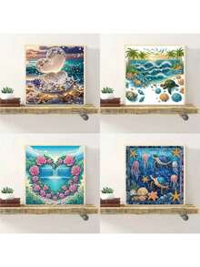 1 Set 5D DIY Diamond Painting Kit - Romantic Seascape, Waterfall, Starfish, Turtle Patterns, Partial Diamond Crystal Canvas, Frameless Mosaic Craft, Suitable For Home Office Decor - Multicolor - View 4