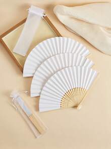 1pc/5pcs/10pcs/15pcs/25pcs White Folding Fan Set, White Folding Fan With Clear Bag, White Hand Fan, Clear Bag, Bamboo Folding Hand Fan - Multicolor - View 1