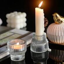 1pc Luxury Crystal Cube Candle Holder, Transparent Glass Desk Decor, Glass Storage Box - Multicolor - View 3