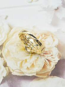 女士时尚优雅不对称水钻心形戒指，日常、派对、圣诞节、感恩节珠宝礼物 - 金色 - 查看 7