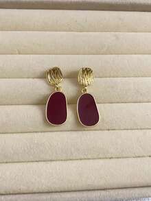 5pcs/Set Fashionable Minimalist Geometric Red Glitter Flower Stud Earrings Set, Chic Style Suitable For Women's Daily Dates And Valentine's Day Gifts - Red - View 6