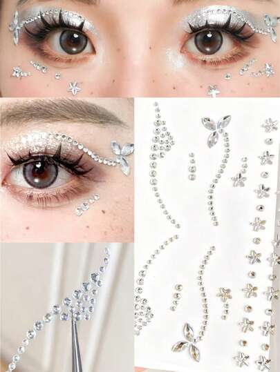 1pc Minimalist Silver & Black 3D Eyeliner Sticker, Self-Adhesive Eye Makeup Decor, Stage Makeup Accessory With Built-In Adhesive