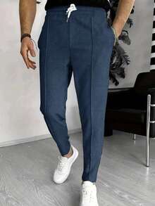 男士时尚华夫格针织慢跑裤 - 弹力面料，抽绳腰带，休闲运动裤，时尚舒适，秋季必备