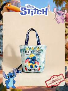 Disney 迪士尼官方授权儿童单件装缝线图案手提包，可爱卡通水桶包，轻便单肩包，可调节肩带斜挎包，适合男孩/女孩/学生，日常/购物/上学皆宜 - 藍色 - 查看 2