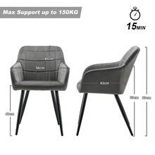 CLIPOP Dining Chairs, Set Of 2, Kitchen Chair With Velvet Cover, Living Room Chair, Upholstered Chair With Armrests And Metal Legs, Upholstered Armchair, Chair For Dining Room, Living Room, Kitchen - 灰色 - 查看 2