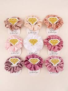 9个装婚礼伴娘求婚礼物水钻纸板多色缎面发圈，发绳礼物，发圈 - 彩色 - 查看 10