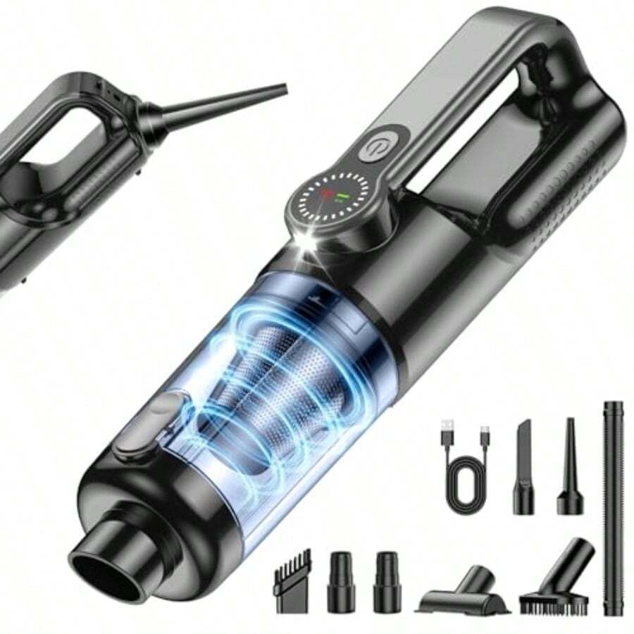 CYAspiradora de Mano 24000PA 2 en 1 Aspiradora para Auto Inalambrica y Portatil con USB Carga Rapida Luz LED y Pantalla Digital para Hogar Carro Oficina Sofas Pelos Mascotas - como en la foto - Ver 1