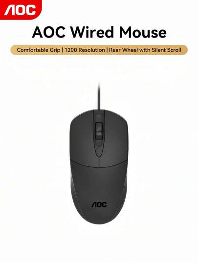  AOC Wired Optical Mouse With Smooth Gliding Scroll Wheel, Anti-Slip Matte Finish And Spill-Resistant Design For Enhanced Comfort And Control