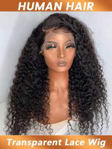 Kinky Curly Wave Transparent 13x4 Lace Front Wig Brazilian Human Hair Pre Plucked Natural Black Curly Wave Wig With Baby Hair 180% Density - Natural Black - View 4