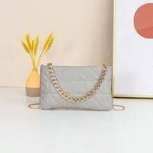 1pc Girls' Quilted Embroidered Handbag Shoulder Bag, Metal Chain Decor, Multipurpose, Great Gift - Multicolor - View 3