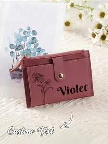 1pc Personalized Short PU Wallet, Customizable Birthday Floral Pattern & Name, Suitable For Students, Minimalist Snap & Zipper Design, Holds Cash, Coins, Cards - Multicolor - View 4