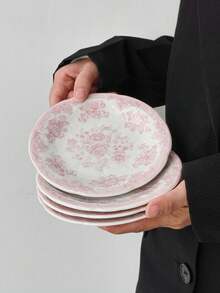 1/2/4pcs Vintage Embossed Ceramic Plates, French Style Snack Plates, Dessert/Cake/Breakfast Serving Trays, Dinner Plates For Steak, Pasta, Coffee Cup, Fruit, Candy, Gift Tableware - Multicolor - View 4