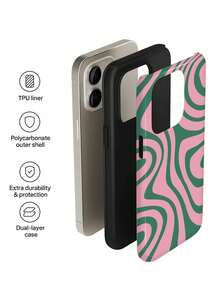 1pc Minimalist Retro Contrast Color Asymmetrical Wave Pattern Glossy 2-In-1 Filmstrip Design Hard Phone Case, Compatible With Samsung/Compatible With IPhone 11/12/13/14/15/16/17 Pro Max - Multicolor - View 5