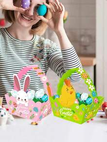 12pcs Easter Baskets, Bulk Easter Paper Baskets With Handles, Candy Cookie Gift Boxes For DIY, Egg Hunting, Birthday Party - Multicolor - View 6