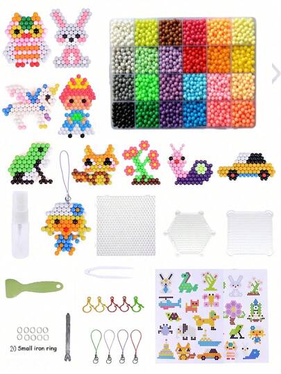 4800pcs 5mm Non-Iron Water Soluble Beads Set, Creative Arts & Crafts Beads Kit For Kids DIY Beginner Magic Water Beads Sensory Toys, 24 Colors 26 Patterns, Tweezers, Spray Bottle, Accessories, Suitable For 5+ Years Old, Birthday Gift
