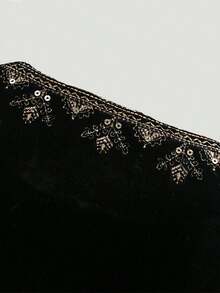 Chaqueta de terciopelo bordada vintage, negro para primavera/otoño - Negro - Ver 8