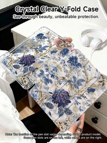 蓝色花卉图案基础款平板电脑保护套，适用于11英寸平板电脑，兼容iPad Air M3 2025/M2 2024、Air第五代2022、(A16) 11英寸第十一代2025、Galaxy Tab、Kindle Paperwhite第十二代2024。透明背壳，时尚图案，支持自动休眠/唤醒功能，气垫保护，适合作为礼物和办公用品，也是春季生日礼物的理想之选。 - 彩色 - 查看 5
