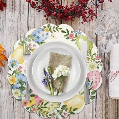 1pc/4pcs/6pcs/12pcs Easter Egg Wreath, Spring Easter Round Placemat, 38*38cm Seasonal Kitchen Dining Table Decor, Easter Home Decoration
