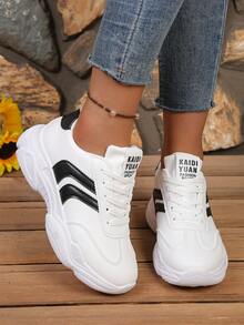 Women's Minimalist Round Toe Athletic Sneakers, White Running Shoes - White - View 4