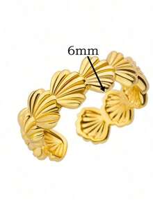 1 Pc Shell Open Rings For Women Men Aesthetic Gold Color Stainless Steel Rings Wedding Summer Jewelry Accessories Gift - vàng - Xem 6