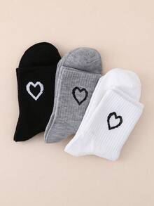 6 Pairs Heart Pattern Socks For Women, College Style Sports Socks, Autumn/Winter Mid-Calf Socks, Black & White - Multicolor - View 4