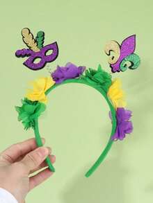 3条彩色薄纱发箍和1对“嘉年华”字母树脂水滴吊坠耳环，巴西嘉年华面具配饰发箍，时尚女孩青少年节日派对礼物 - 彩色 - 查看 5