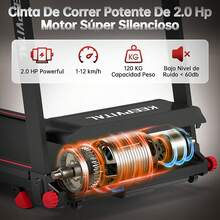 Caminadora Electrica Portatil, 2.0 HP Caminadora Plegable, Equipado con Pantalla Táctil LED y Altavoz Bluetooth, 12 Programas en Ejecución, Velocidad 1 a 12 Km/h, Soporte 120 Kg - Negro - Ver 8