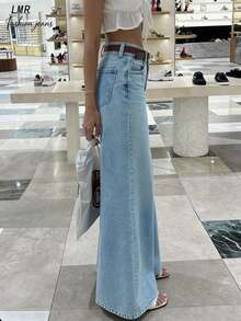 女士中腰喇叭水洗牛仔裤，简约修身显腿长休闲牛仔裤 - 淺色水洗藍 - 查看 8