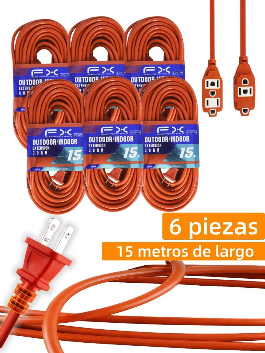 Cables de extensión de alto rendimiento para el hogar, de 15 m de longitud, cables de extensión de energía con enchufes para herramientas pesadas y viajes.