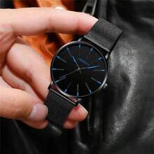 Classic, Casual, And Minimalist Quartz Watch With A Large, Ultra-Thin, Minimalist Dial; Waterproof. - 藍色 - 查看 5