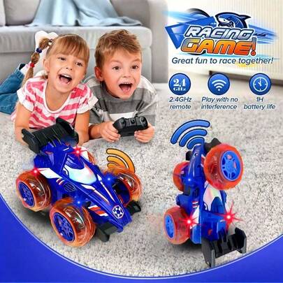 Voiture de cascades à télécommande 2,4 GHz, convient aux enfants - Retournement à 360°, Lumières LED, Rechargeable | Voiture RC résistante aux chocs | Cadeau idéal pour le Nouvel An/Anniversaire pour les garçons et les filles