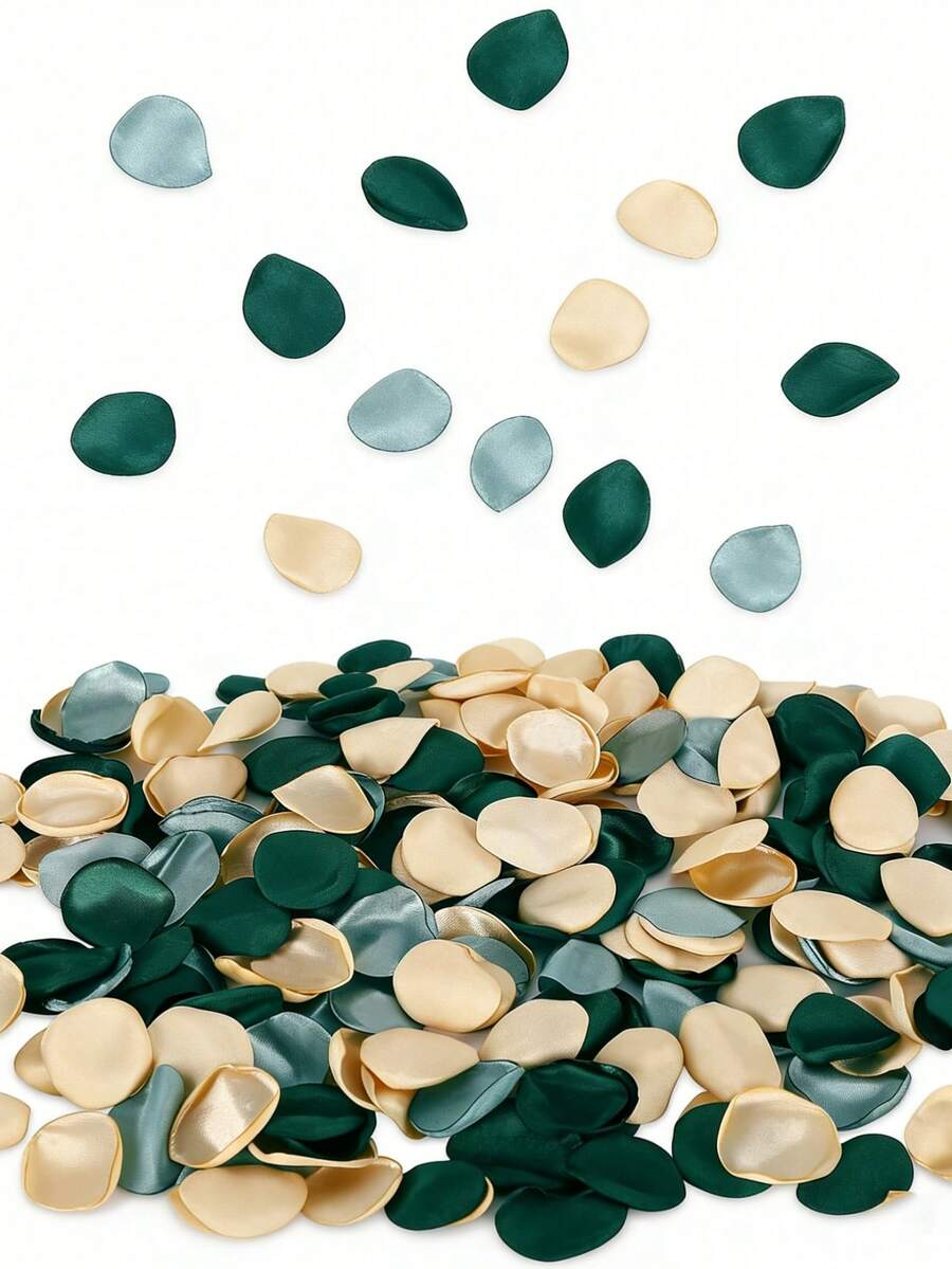 MEHELANY 300 pièces de pétales de rose verts artificiels, en matériau similaire à la soie, convenant pour un mariage romantique, une fête de mariage, un panier de demoiselle d'honneur, une décoration de table, un gâteau de mariage, un tapis d'allée, un anniversaire, la Saint-Valentin, une décoration de fête d'anniversaire (couleurs mélangées) - Vert sapin - Voir 1