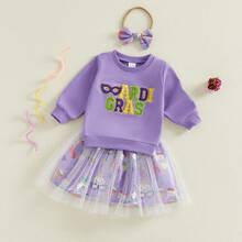 2Pcs/ Set Toddler Girl Mardi Gras Outfit Long Sleeve Sweatshirt Ruffle Layered Tulle Tutu Dresses Skirt Kids Carnival Clothes. Kids Carnival Clothes 1-4Years (Purple) - 藍色 - 查看 6